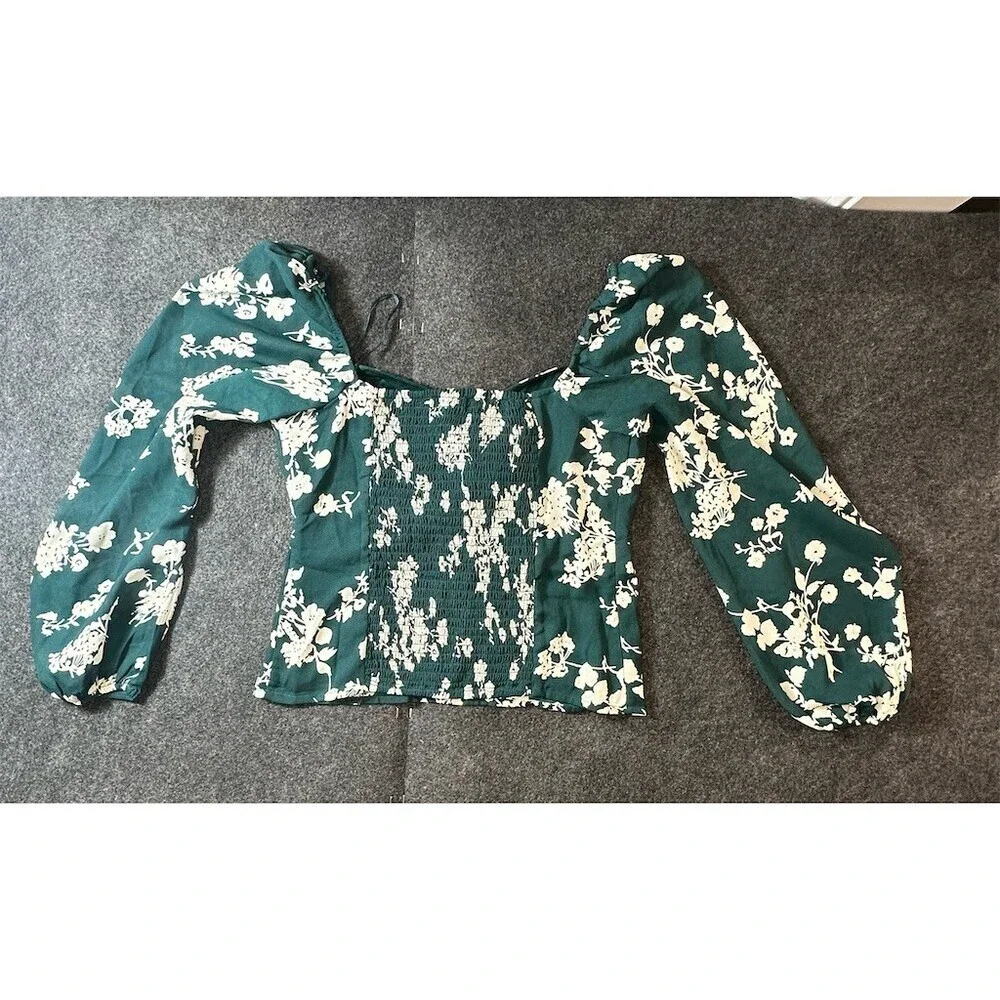 Abercrombie & Fitch Blouse Womens Size S Green Floral Sweetheart Tie